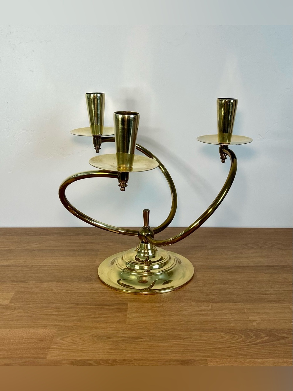 Vintage Brass Three Arm Candelabra | Mid Century Modern Sculptural Candle Holder